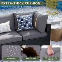 8 Piece Patio Furniture Set with 44” Fire Pit Table Wicker Rattan Patio Sectional Sofa Set Outdoor Seating Furniture with Thick