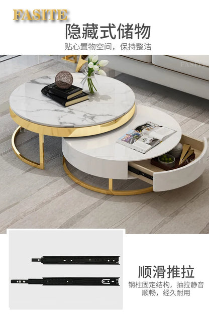 Fashion Internet celebrity marble round coffee table size apartment can be stored