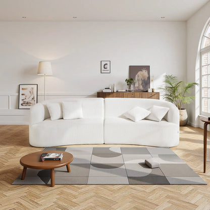 Luxury Modern Cloud Plush Sectional Sofa with 4 Pillows 112" Curved Modular Couch Deep Seats and Corduroy Fabric for Living Room