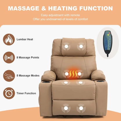 Dual Motor Power Lift Recliner for Elderly Adults with Heat Massage Lay Flat Feature Wireless Remote Cup Holder Customizable