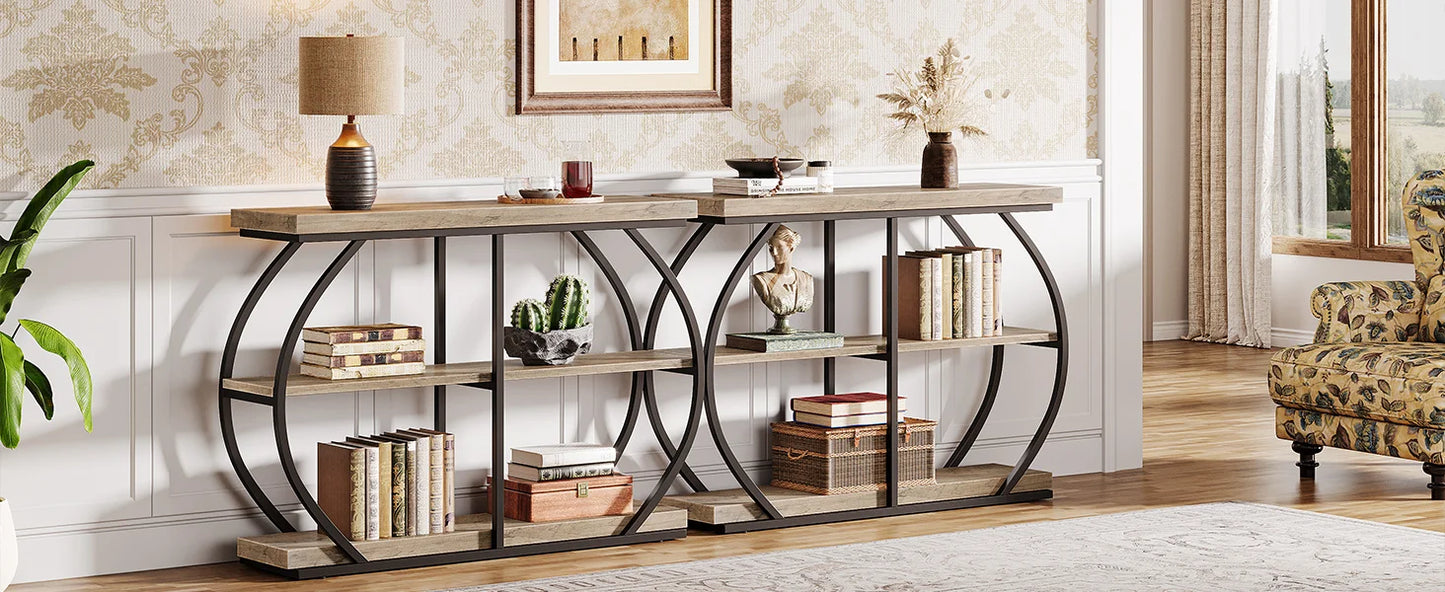 Tribesigns 41.3" Console Table, Industrial 3-Tier Entryway Table with Arched Metal Frame and Storage Shelves for Living Room