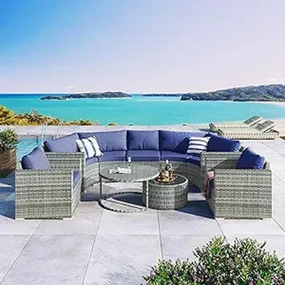 8-Piece Outdoor Wicker Patio Furniture Set with Rectangular Glass Coffee Table for Backyard Conversation