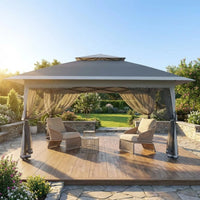 12x12FT Outdoor Canopy Tent, Height Adjustable Pop Up Gazebo With Mosquito Net & 4 SandBags For Backyard Party Camping