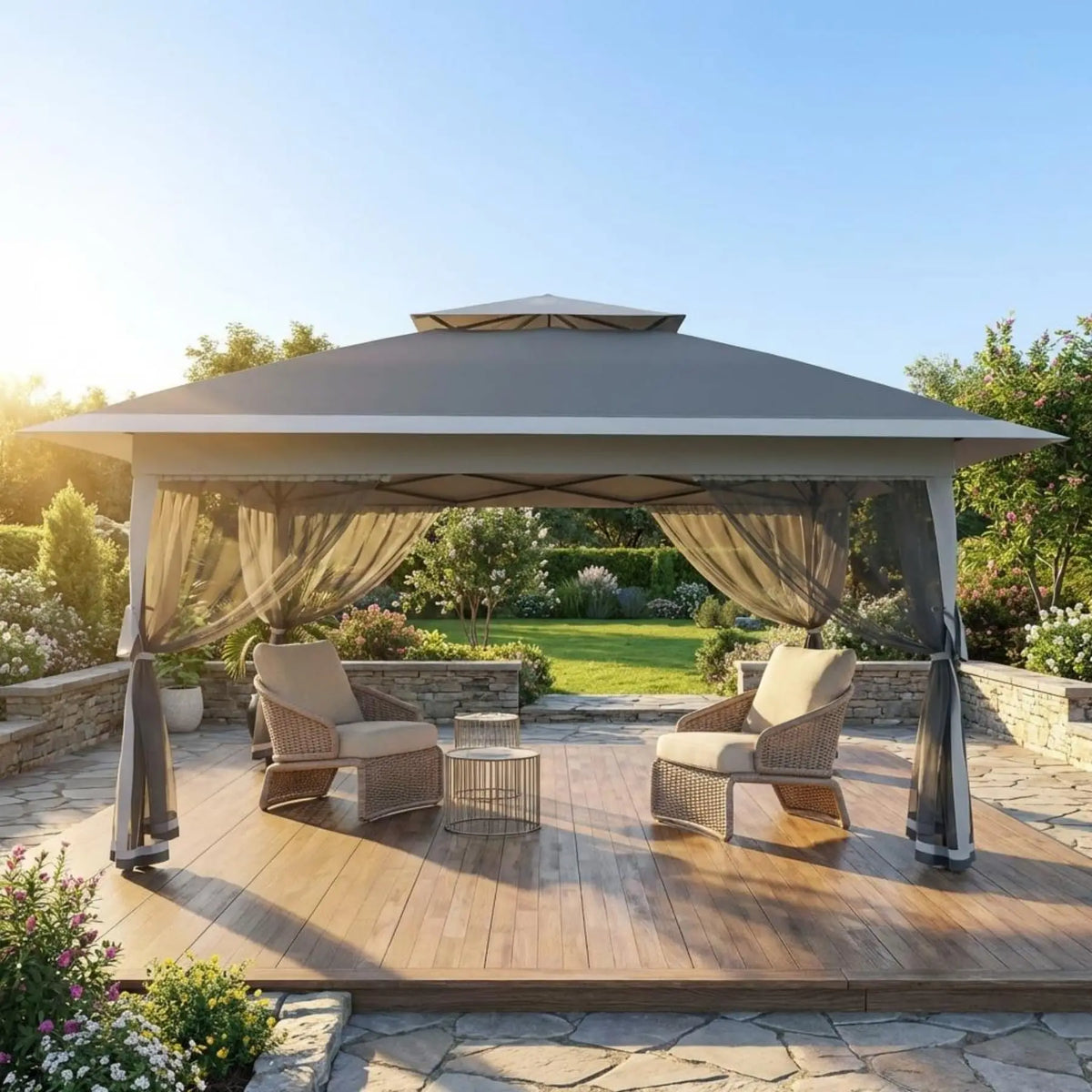 12x12FT Outdoor Canopy Tent, Height Adjustable Pop Up Gazebo With Mosquito Net & 4 SandBags For Backyard Party Camping