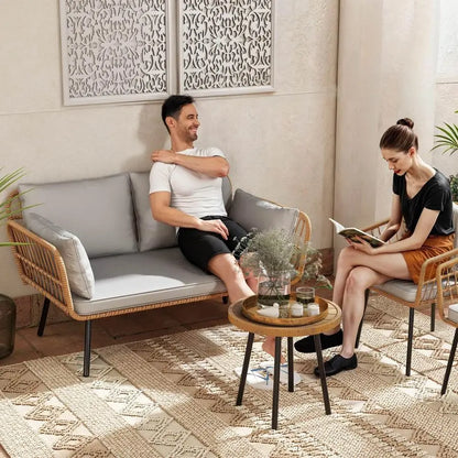 Wicker Patio Loveseat, AllWeather Rattan 2Seat Sofa with Cushions amp Lumbar Pillows, Outdoor Patio Furniture Set for Patio, Bal