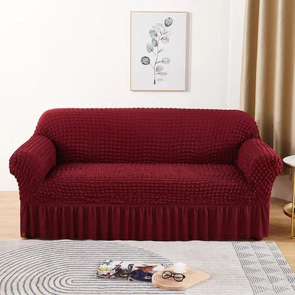 1 Seater Seersucker Sofa Cover with Elastic Skirt Stretch Sofa Protector Removable Slipcover Armchair Cover Elastic Couch Cover
