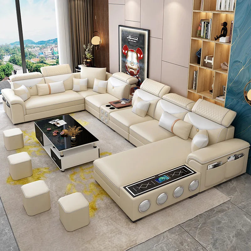 Modern Scientific Cloth Sectional Sofa Set with Chaise Lounge, Bluetooth Speakers, and USB Charging Ports for Living Room (Copy)