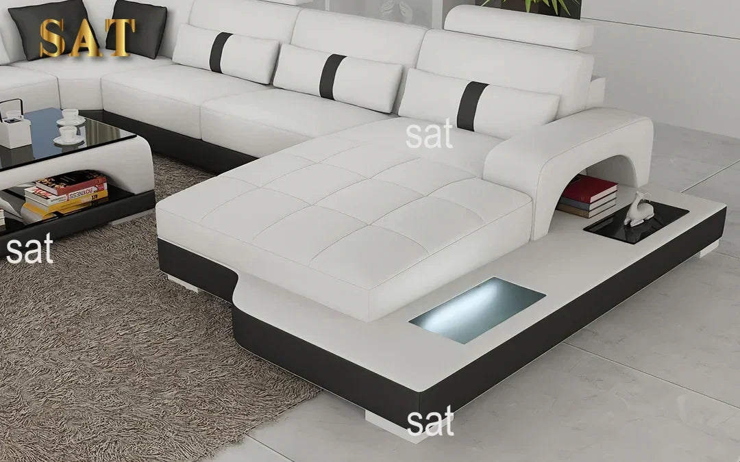 Nordic designer light luxury villa leather living room sofa high-end customized leisure hotel sofa combination