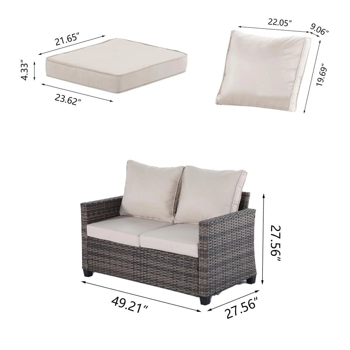 Outdoor sofa with detachable thickened cushions and backrests. It is a waterproof rattan sofa, suitable for gardens, backyards,