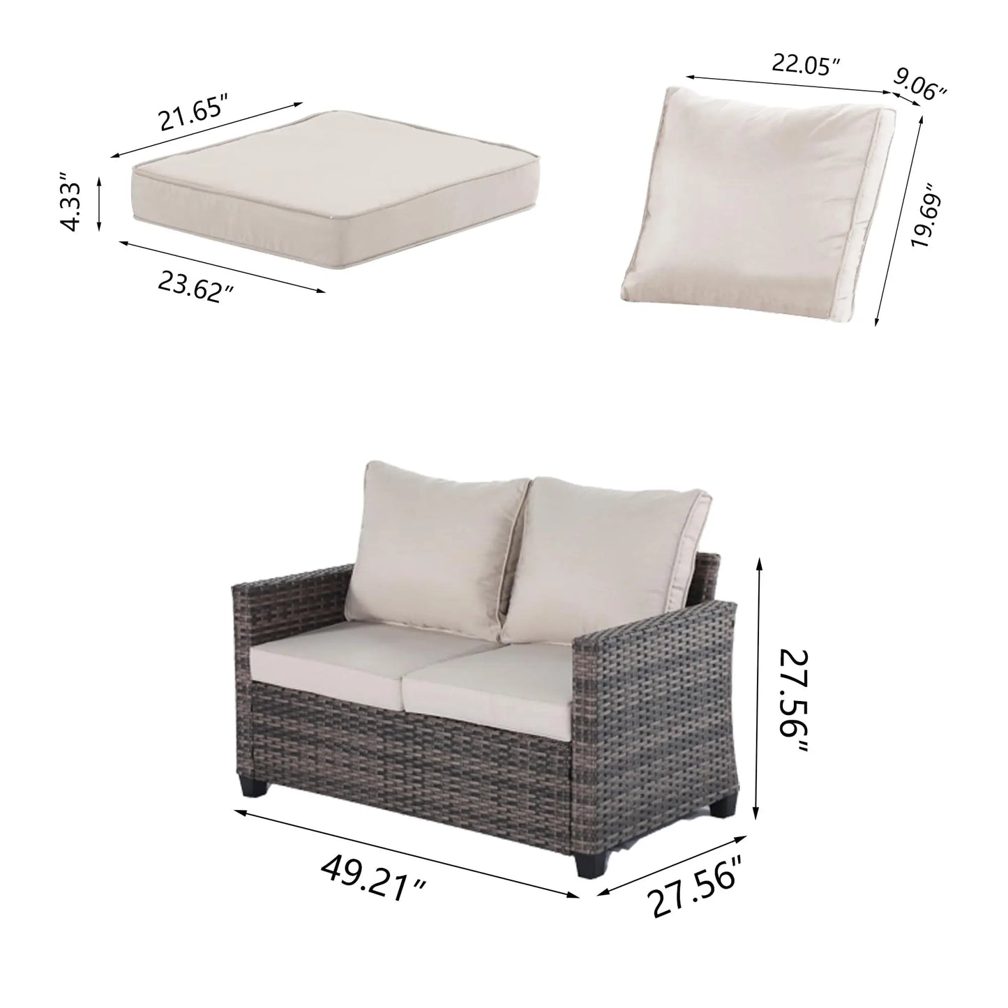 Outdoor sofa with detachable thickened cushions and backrests. It is a waterproof rattan sofa, suitable for gardens, backyards,