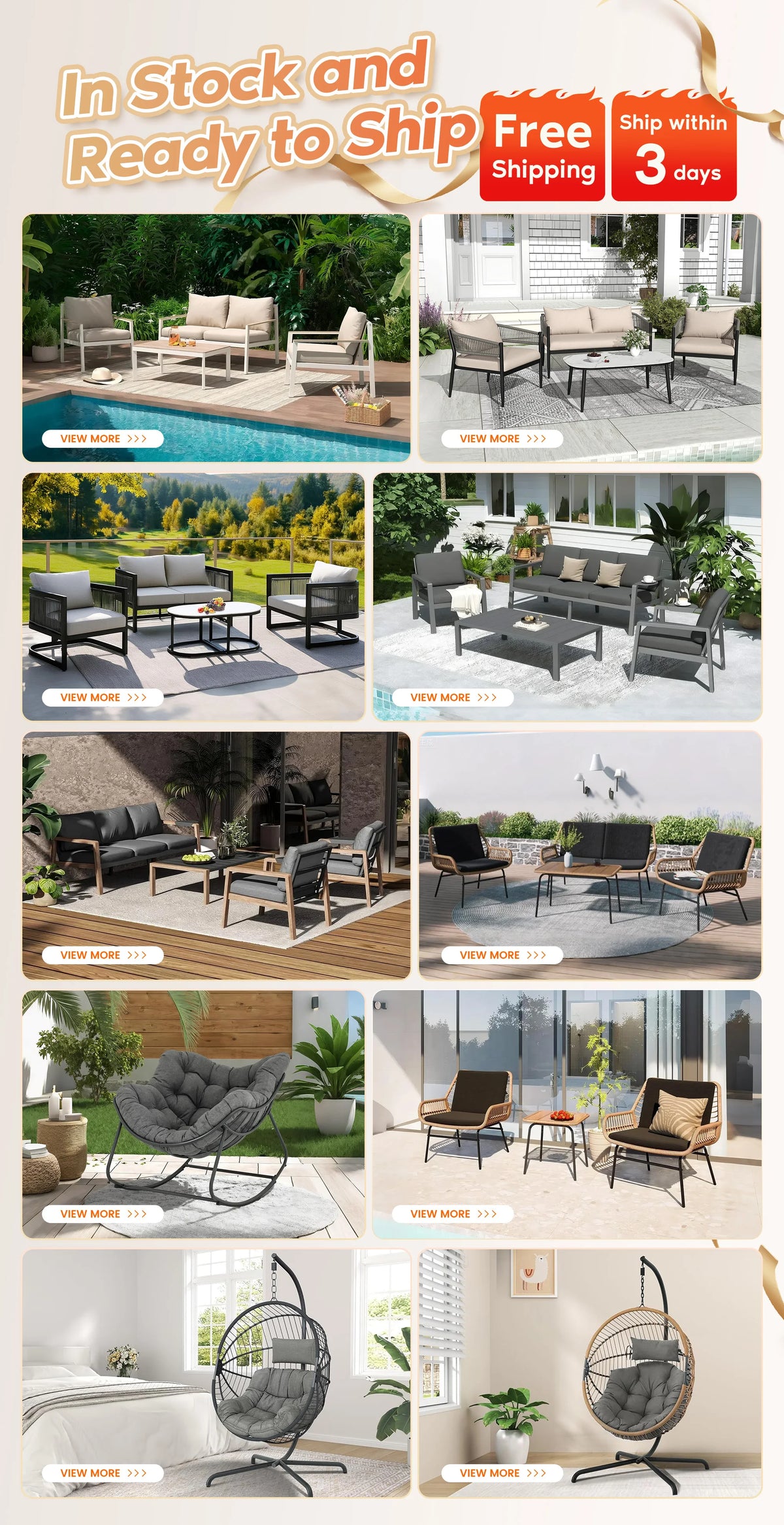 Ready to Ship Hot Sale Metal Outdoor Sofa Set Weather Resistance Patio Conversation Set Waterproof Garden Sofa Set Modern