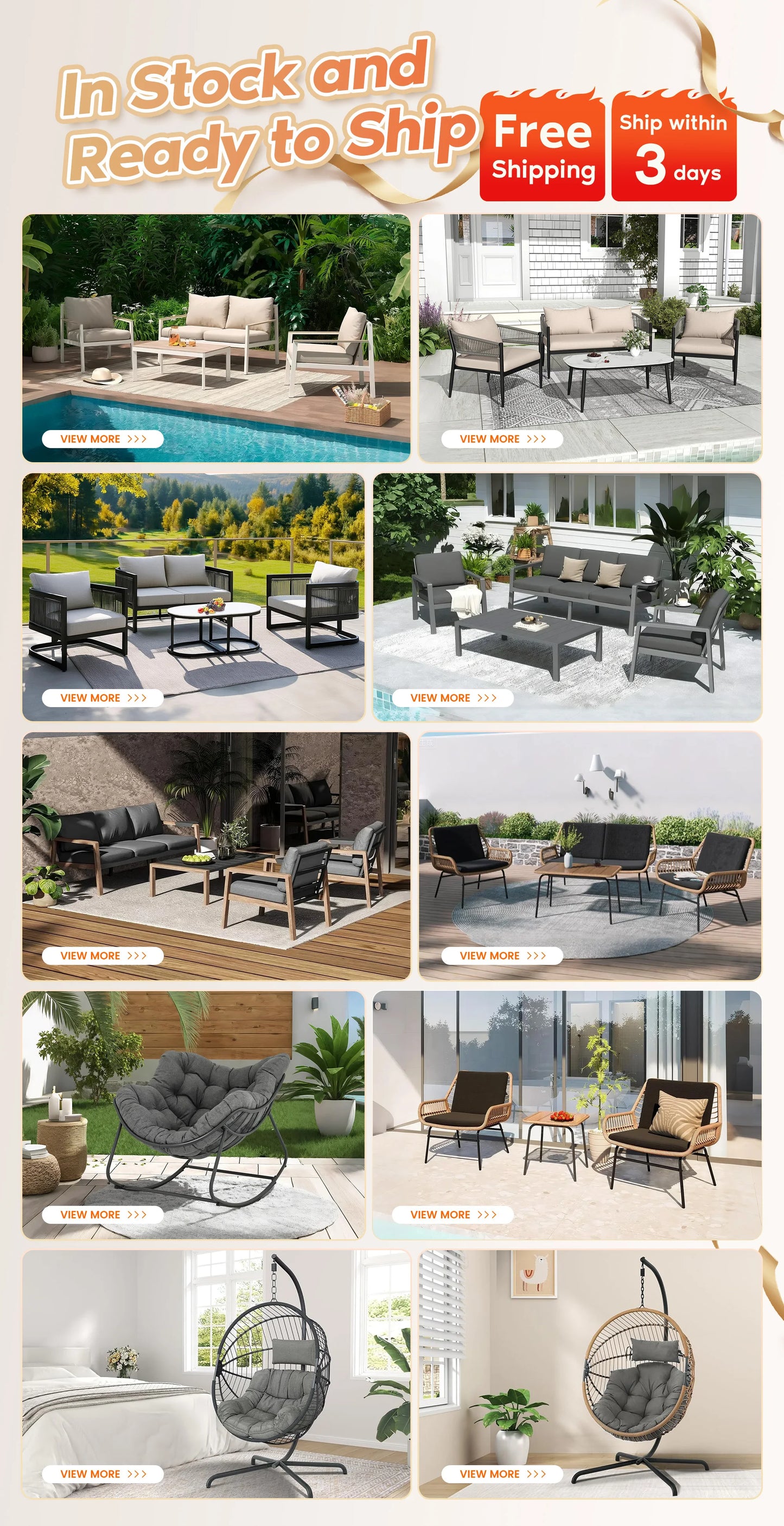 Ready to Ship Hot Sale Metal Outdoor Sofa Set Weather Resistance Patio Conversation Set Waterproof Garden Sofa Set Modern