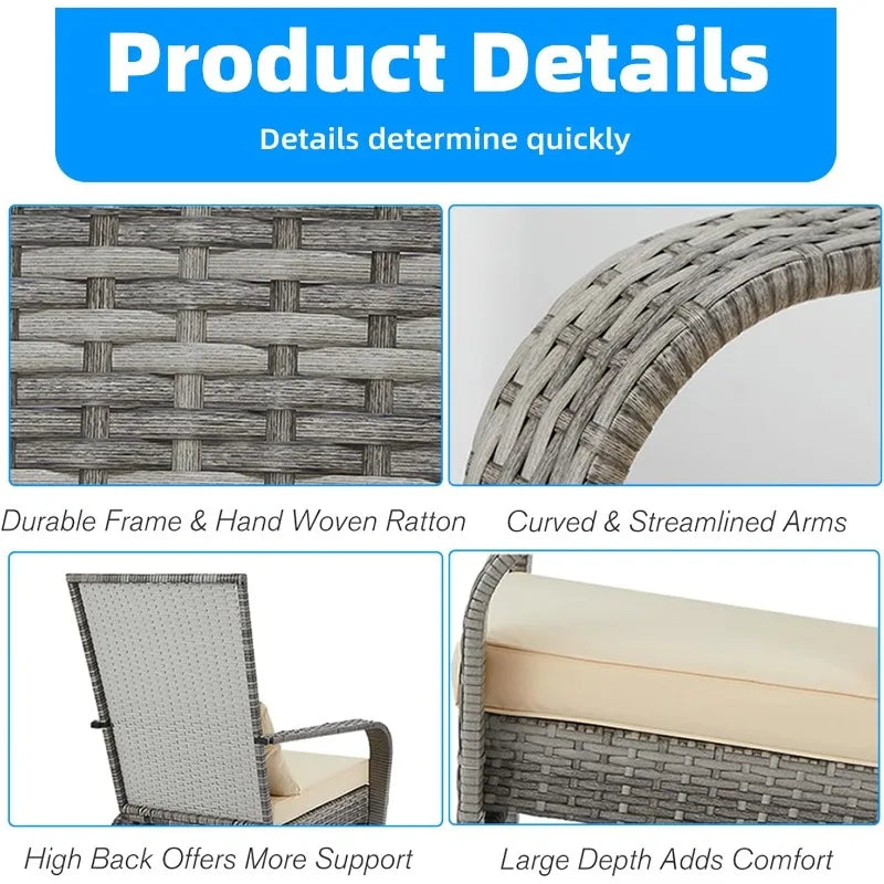 Outdoor Dining Chairs, Outdoor Patio Adirondack Rattan Chair with Cushion and Pillow for Garden,Backyard,Porch, Grey