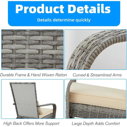 Outdoor Dining Chairs, Outdoor Patio Adirondack Rattan Chair with Cushion and Pillow for Garden,Backyard,Porch, Grey
