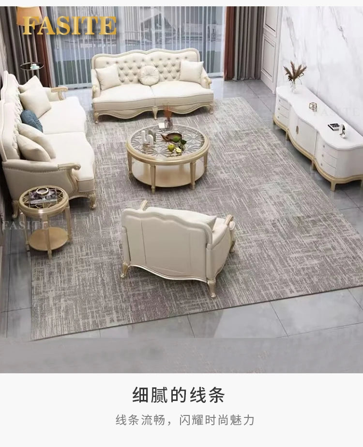 Leather sofa combined living room size apartment Italian light luxury high-end luxury solid wood furniture