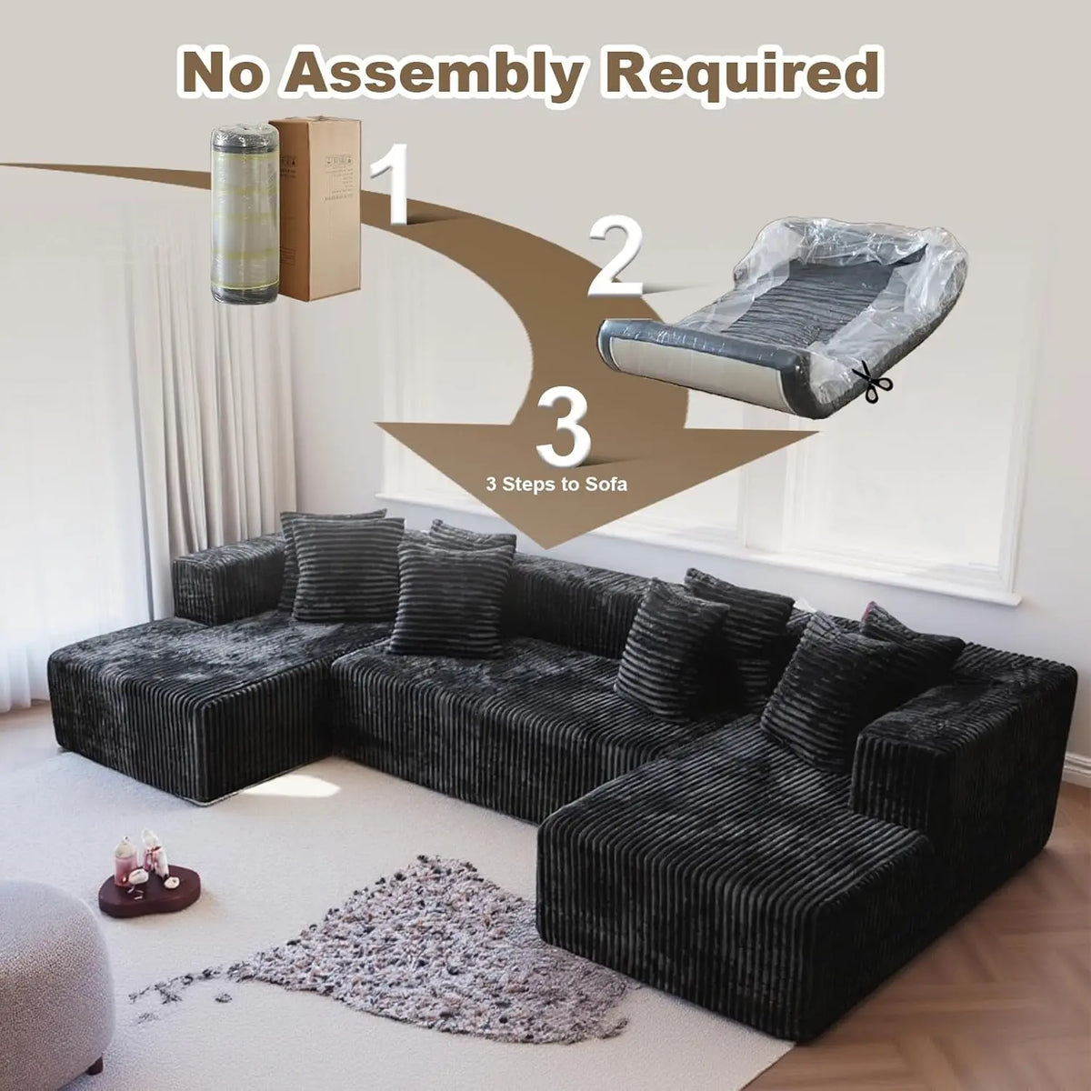 130'' U Shaped Couched for Living Room, Cloud Modular Sectional Couch with 2 Chaise Lounge, Modern Minimalist Upholstered Sofa