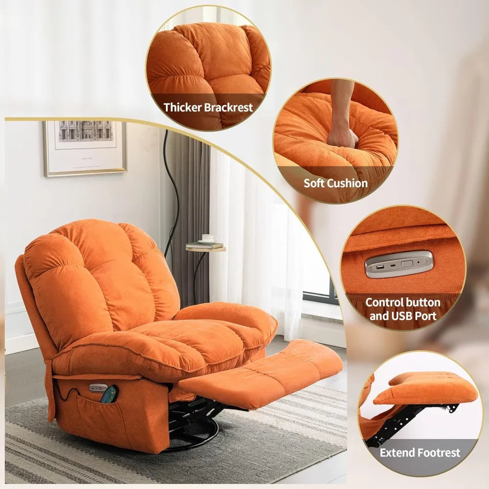 Swivel Recliner with Massage & Heat, Power Glider, USB/USB-C