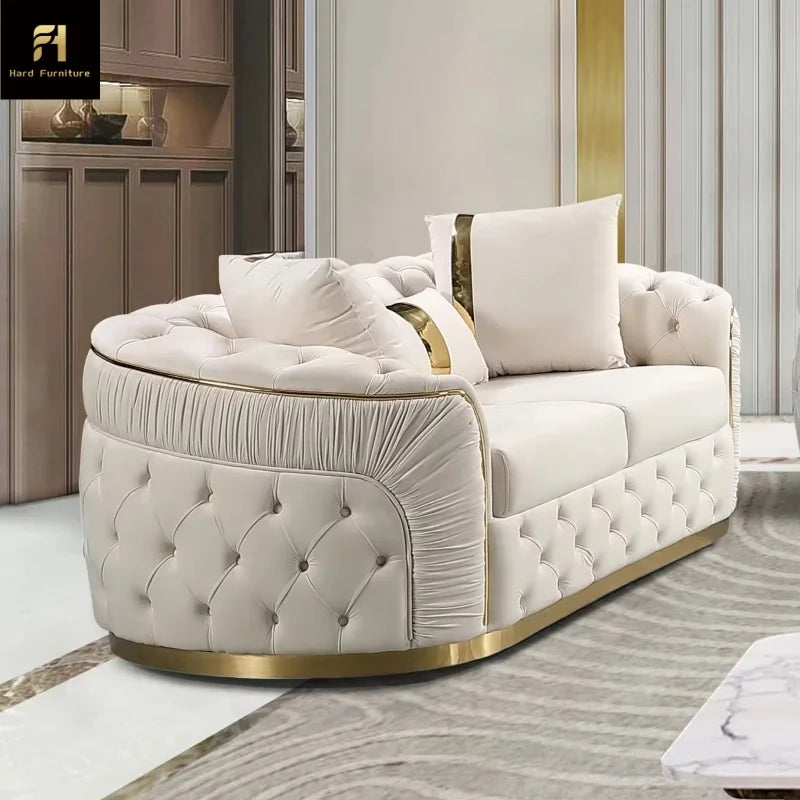 Modern Luxury Custom Wooden Frame Couch Sofa Velvet Fabric Button Tufted Living Room Sofa Set Furniture