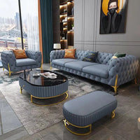 leather sofa setLight luxury sofa combination high-end living room furniture  Italian stainless steel modern art