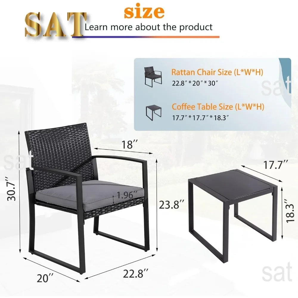 t Outdoor Patio Furniture Set, Modern Wicker Bistro Set, Conversation Rattan Chair of 2 with Coffee Table