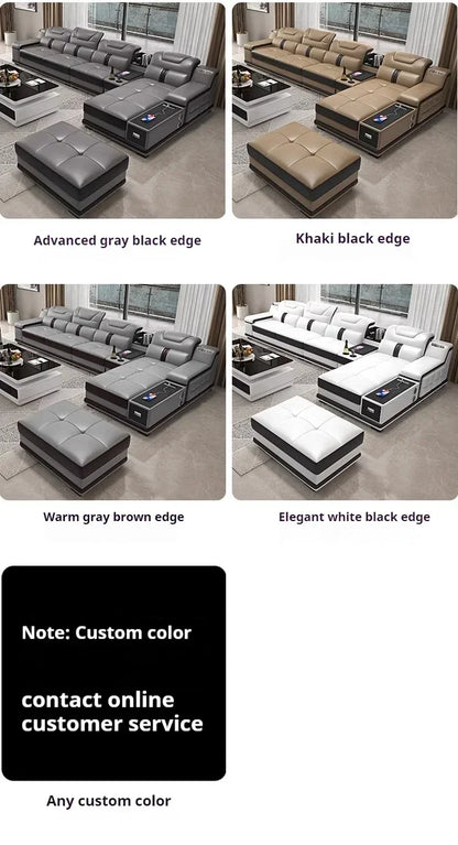 Luxury Italian Genuine Leather Sectional Sofa Set With Bluetooth Speaker And USB Ports Cow Leather Divano Living Room Furniture