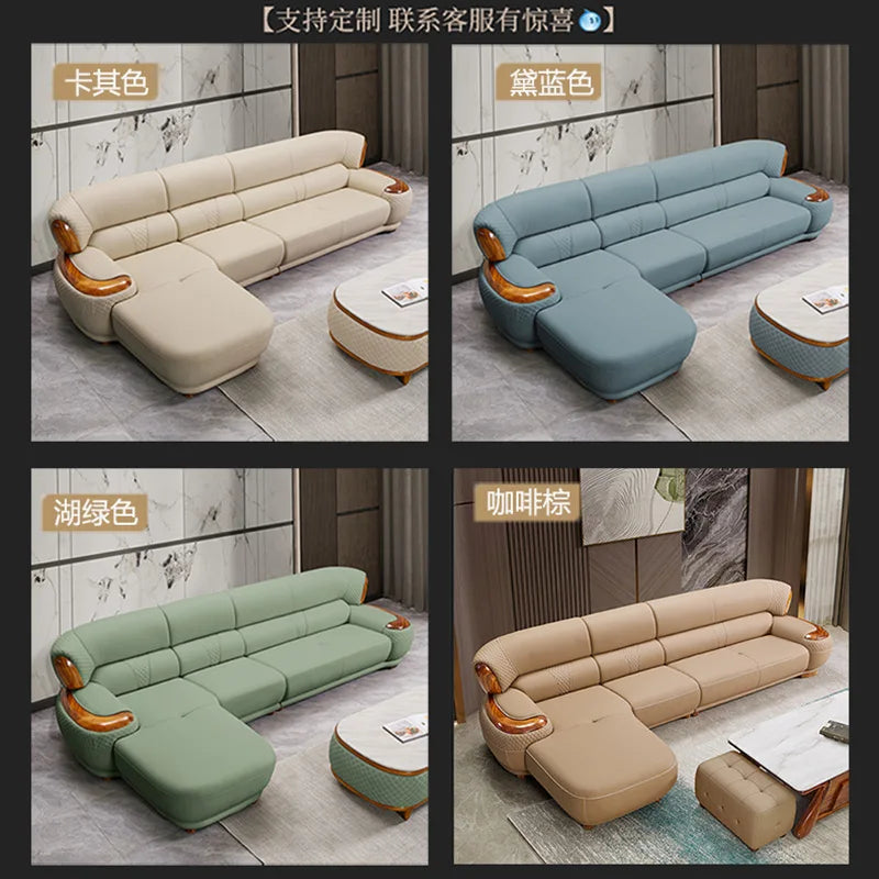 Modern new Chinese ebony leather sofa high-end villa solid wood first layer cowhide European living room luxury furniture