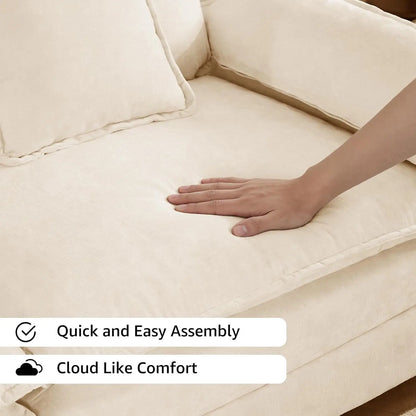 113.8" Modern Sectional Couches for Living Room, Beige Chenille Comfy Cloud Couch Sectional, 3 Seater Couch for Living, Custom