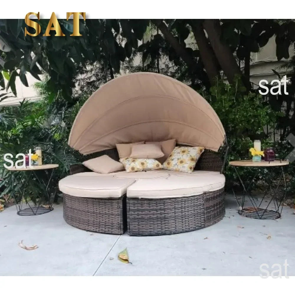 z Outdoor Terrace Canopy Bed with Washable Soft Cushion, Clamshell Shaped Segmented Seats, Suitable for Backyard, Porch, (brown)