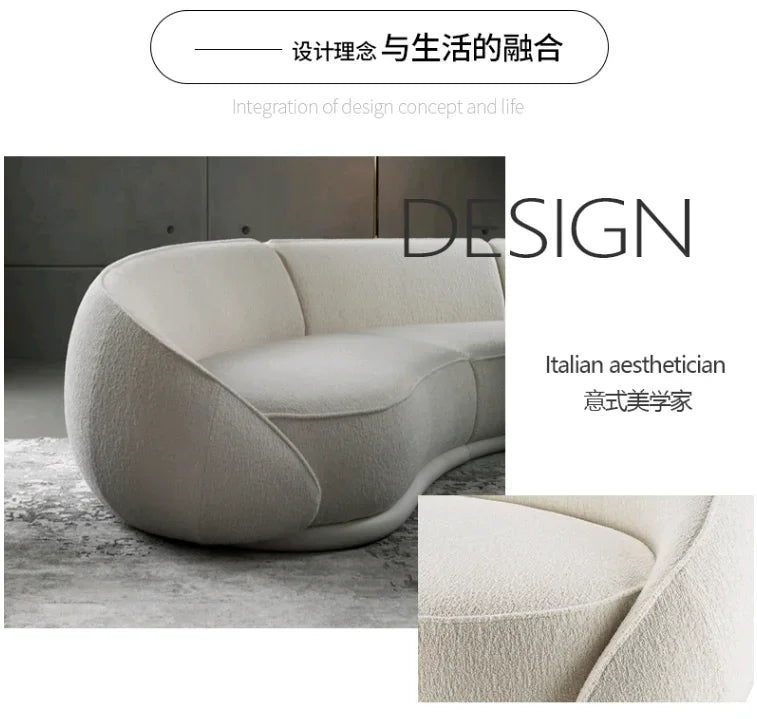 Sili Style Living Room Moon Faux Leather Fabric Nordic Designer Semi-Arc Light Luxury Cashew Curved Sofa living room furniture