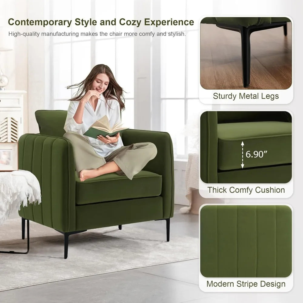 Velvet Accent Chairs Set of 2, Modern Upholstered Accent Chair Comfy Velvet Armchair with Thick Cushion and Wood Frame