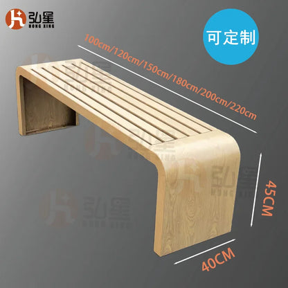 Banc carré en bois rayé et fer pour loisirs publics en plein air, jardin, cour, patio, salle de sport ou centre commercial, rangée de courses
