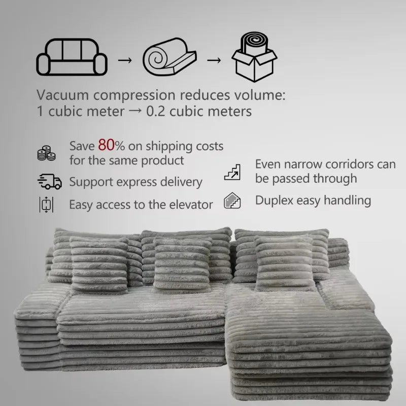 Modern New L-Shape Sofa for Living Room Compressed Furniture Compression Fabric Sectional Foam for Apartment Mall Villa School