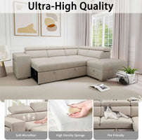 104'' Microfiber L Shaped Sectional Sleeper Sofa Couch with Pull Out Bed and Storage Ottoman, Convertible Couches