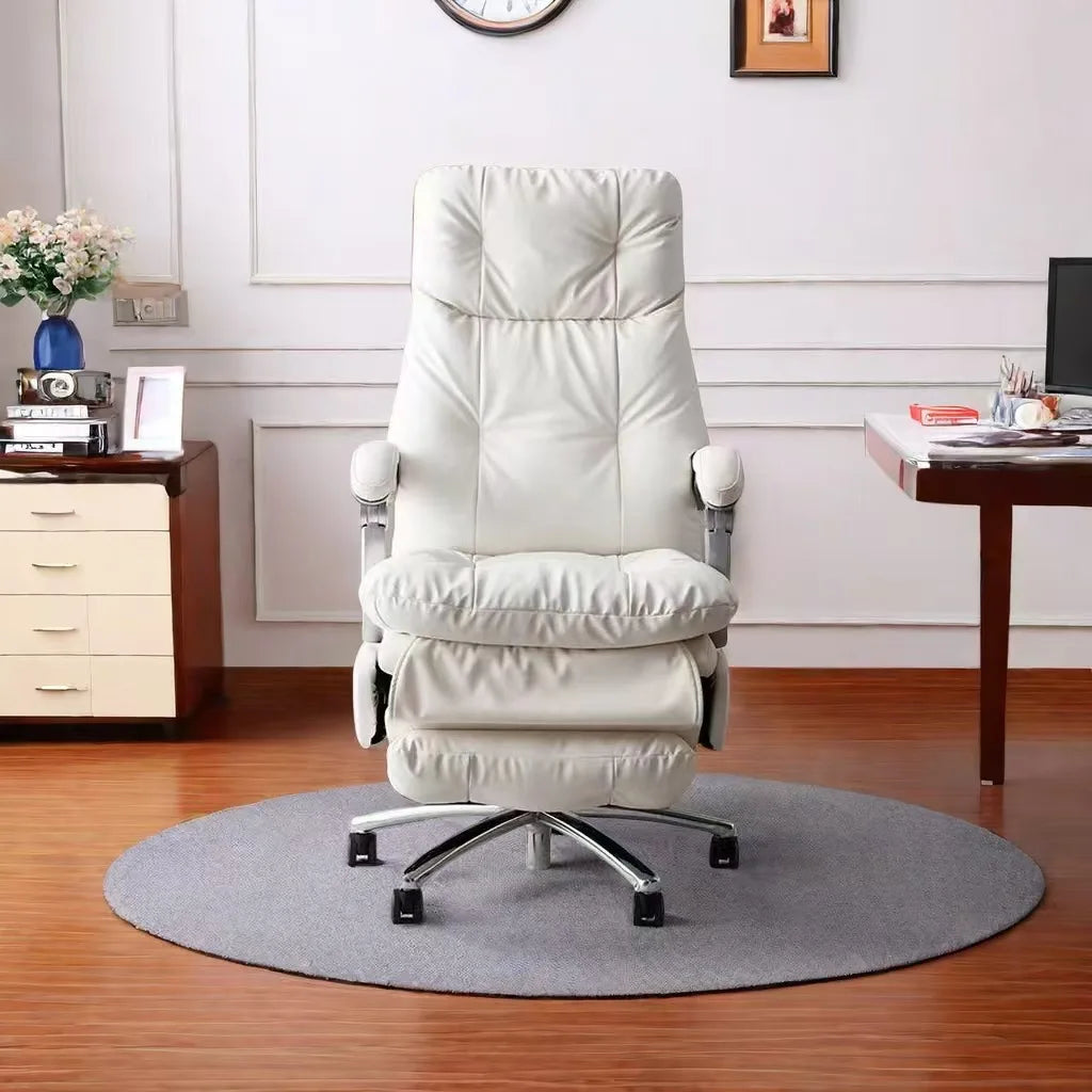 Ergonomic Leather Executive Office Chair Adjustable Armrests Stainless Steel Base Glide Seat Recline Meeting