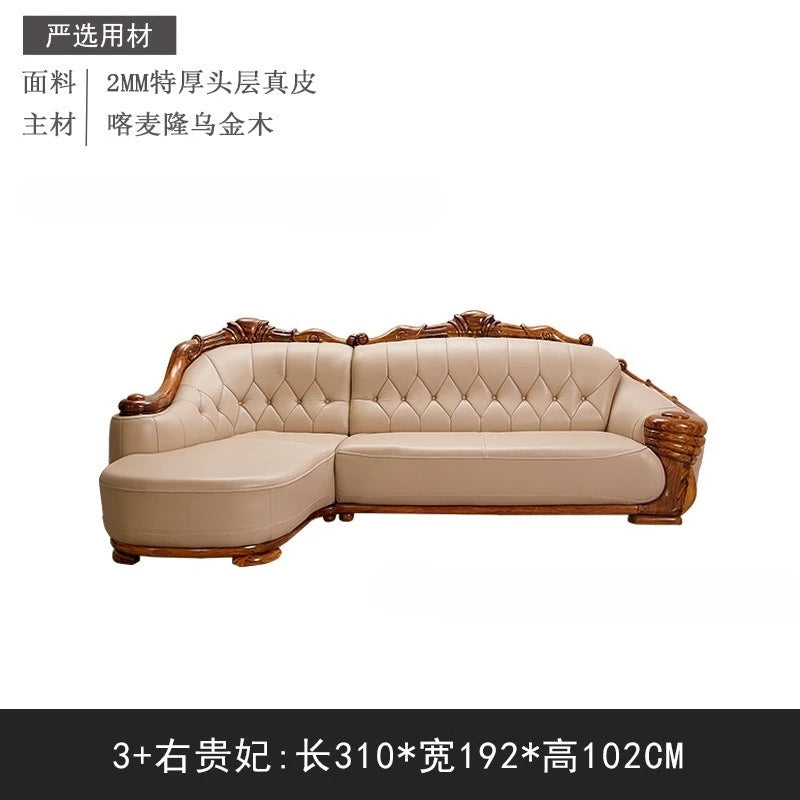 European leather sofa corner combination home high-end luxury living room new Chinese first layer cowhide solid wood