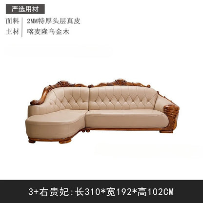 European leather sofa corner combination home high-end luxury living room new Chinese first layer cowhide solid wood