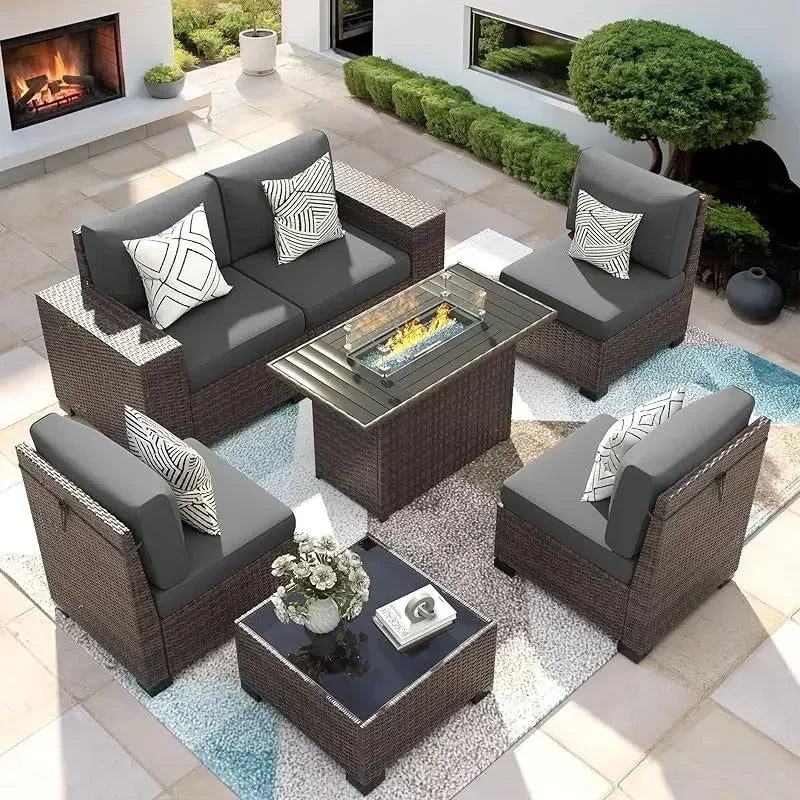 PatioLix Piece Patio Furniture Set Fire Pit Table. Outdoor Conversation Sets Wicker Rattan Sectional Sofa with Coffee T