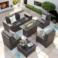 PatioLix Piece Patio Furniture Set Fire Pit Table. Outdoor Conversation Sets Wicker Rattan Sectional Sofa with Coffee T