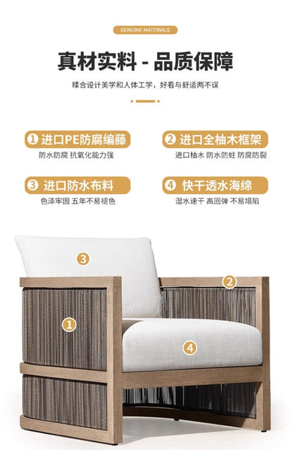 Outdoor villa courtyard sofa high-end teak sofa furniture combination hotel homestay waterproof