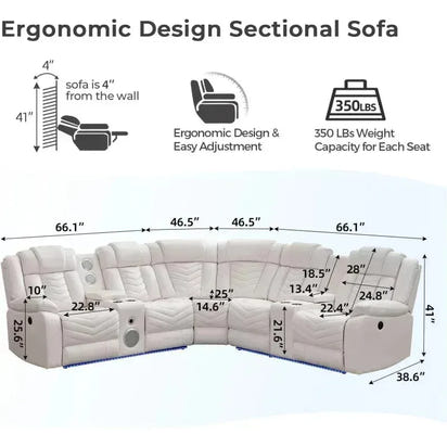 QAZ8-Power Recliner Sectional Sofa Couches with Bass Speakers Living Room.Leather Reclining Corner Sectionals Sofa Couch Sets wi