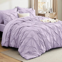 Full Comforter Set Light Purple Bed in a Bag Full Size 7 Pieces GentleSoft™ Pintuck Bed Set Gift for Family Pinch Pleat Light Pu
