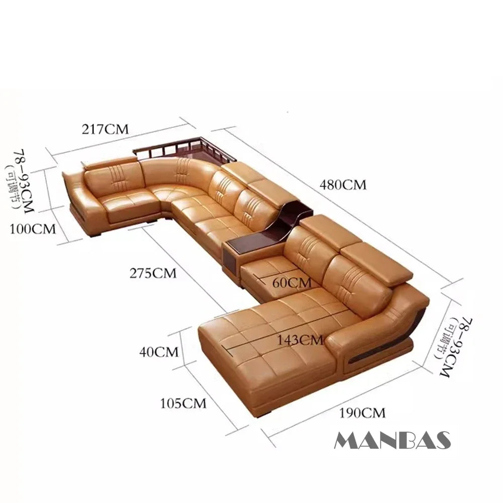 Leather Sofa Set Big Sectional Couch Living Room Sofas With Adjustable Headrest Home Furniture