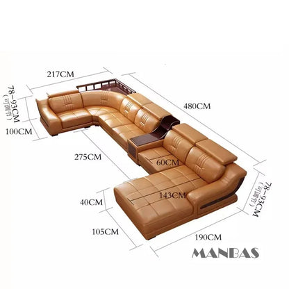 Leather Sofa Set Big Sectional Couch Living Room Sofas With Adjustable Headrest Home Furniture