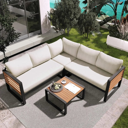 Acacia Wood 4pc Outdoor Sectional Sofa Set with Cushions and Slatted Design - Modern Patio, Deck & Garden Seating, Customized