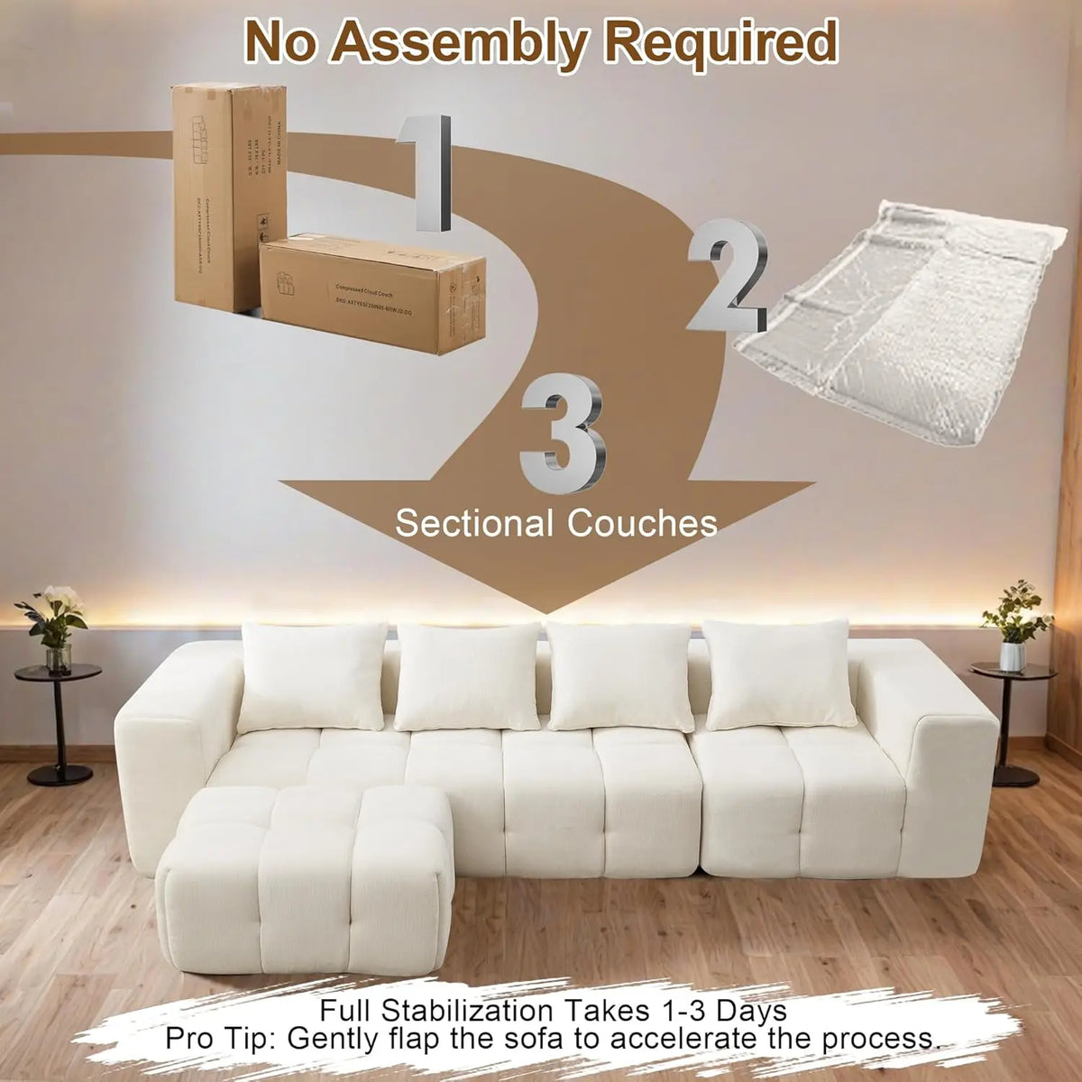 U-Shaped Sectional Sofa, Convertible Modular Couch with Double Chaise, 4-Seater Living Room Furniture, Black