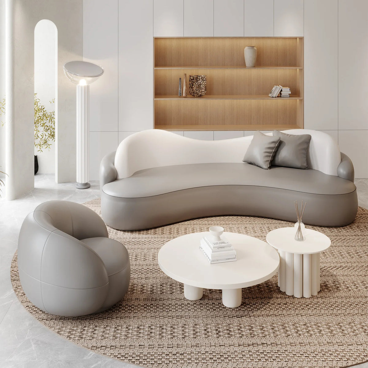 Curved special-shaped leather art sofa Internet celebrity beauty salon clothing store rest area