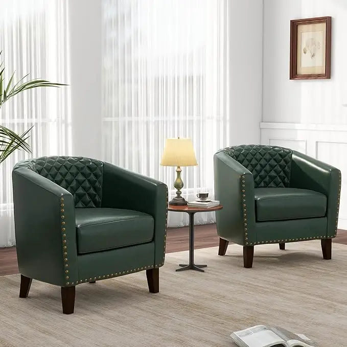 Faux Leather Barrel Accent Chairs Set of 4, Modern Club Arm Chair Comfy Upholstered Single Sofa Chair, Beige