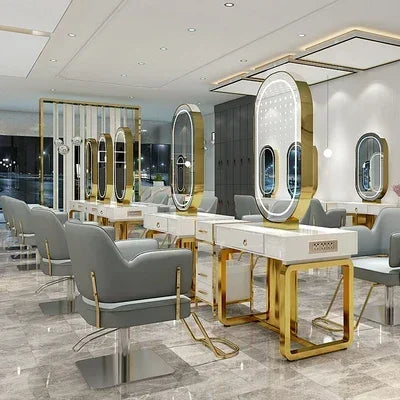 SS newBarber Shop Hair Salon Hair Salon with Socket Hot Dyeing with Light Stainless Steel Floor Dressing Table