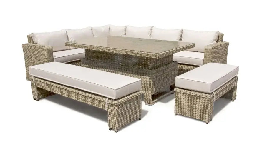 Luxury Outdoor Rattan Corner Sofa Set Durable Height Adjustable Table with Sectional Sofa for Villa Garden Leisure Furniture