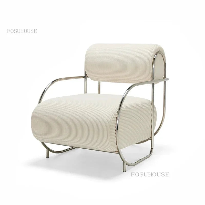 Minimalist Corduroy Living Room Chair - Single Sofa with Stainless Steel Design for Home and Balcony